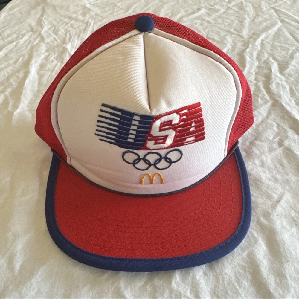 Vintage McDonald's Advertising Snapback Hat 1984 Olympics Trucker Mesh